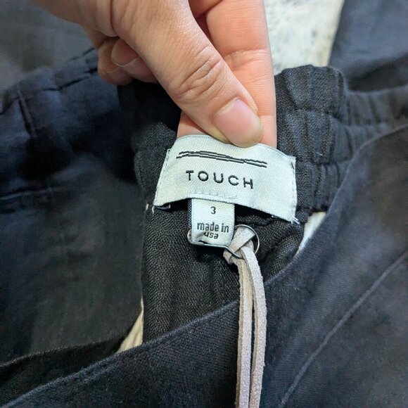 NEW Rough Linen Touch 100% Linen Pants Black Wide Pull On Elastic Large - Picture 2 of 10